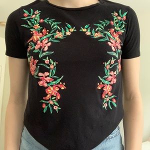 zara black shirt with floral designs